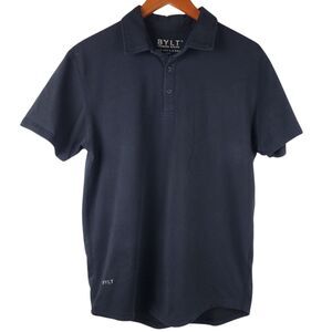 Bylt Lux Drop Cut Polo Shirt Mens Medium Black Curved Hem Bodybuilder Athletic